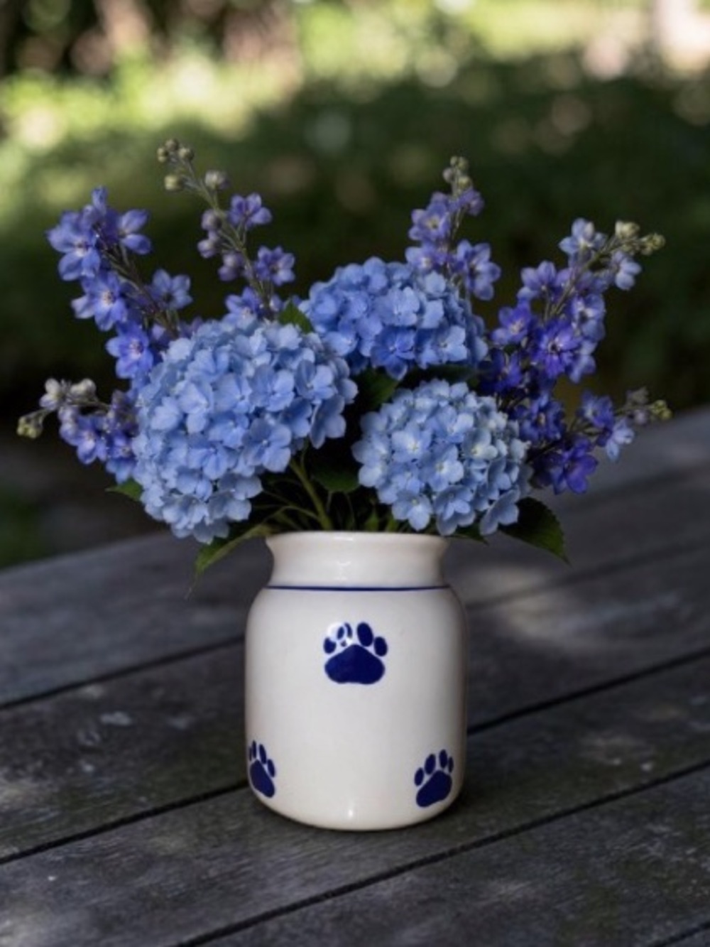 PET TREAT CANISTER Vase or Jug (no lid) 6” x 6-1/2” Ceramic Glazed Paw Prints